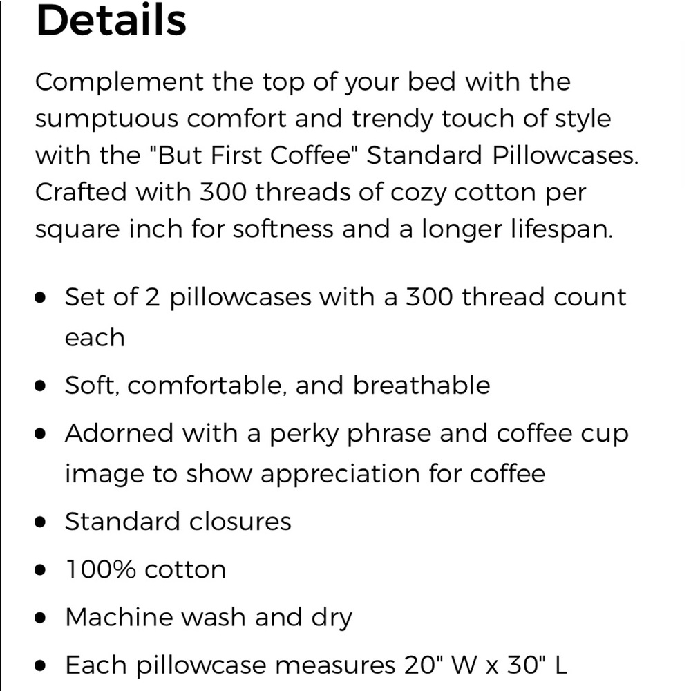 NWT “But First Coffee” Matching Pillowcases - Picture 4 of 4